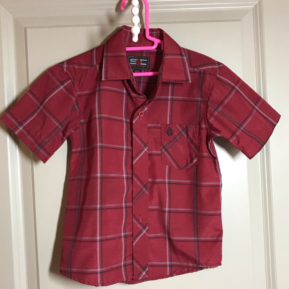 Swiss Cross Maroon Button Down Shirt 4T